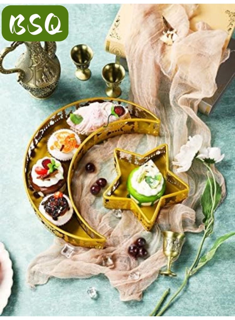 BSQ Ramadan serving dishes, decorative plates, and table decorations, including trays adorned with golden crescent moons and stars, are perfect for serving desserts, snacks, and sweets, and are suitable for home decor and party supplies. - Image 1